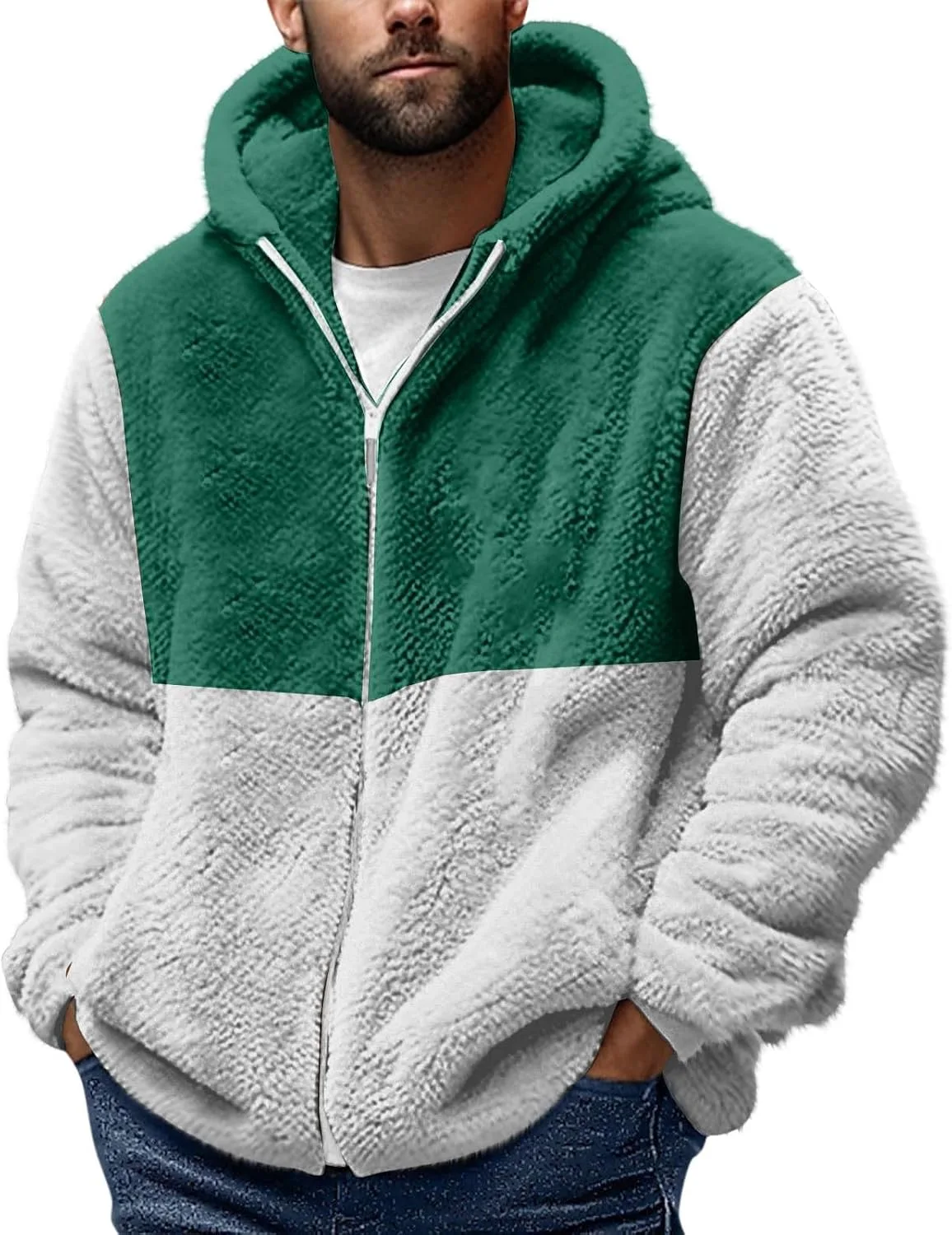 

Мужской свитшот с капюшоном и V-образным вырезом, теплый, на молнии