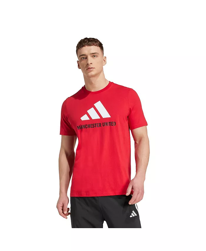 

Мужская красная футболка Manchester United с трехполосным логотипом Wordmark adidas