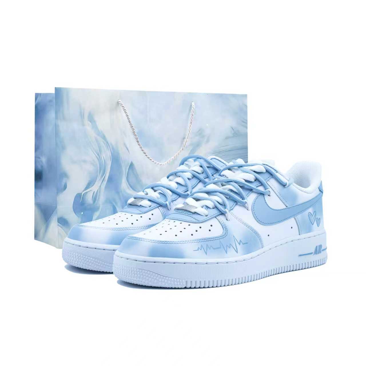 

Nike Кроссовки Air Force 1 Blue Oxygen Sweetheart Abrasion Resistant Height Increasing Low top Skateboard для мужчин, светло-голубые