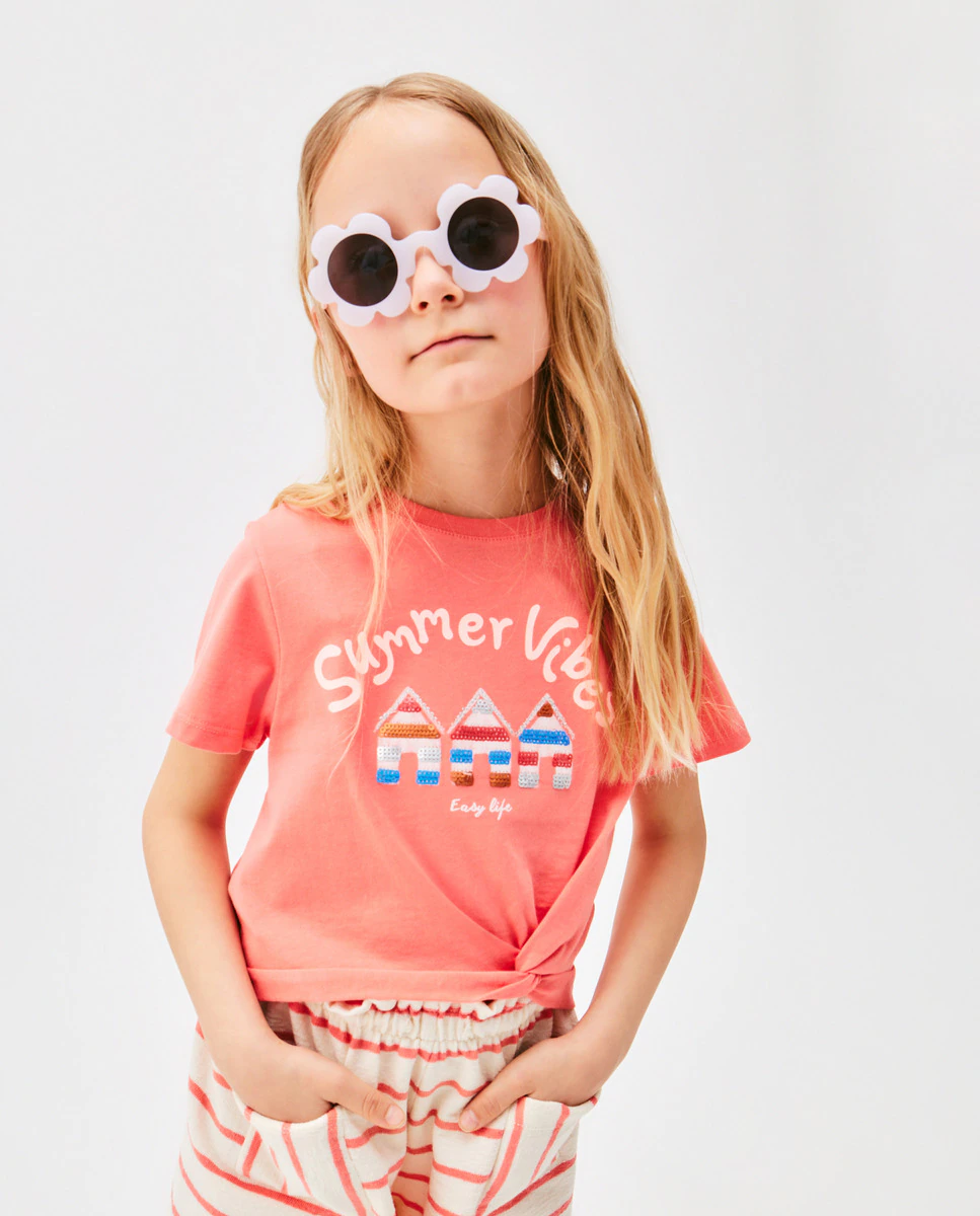 

Футболка для девочки с коротким рукавом и полуперекрещенной стороной Kids El Corte Inglés, красный