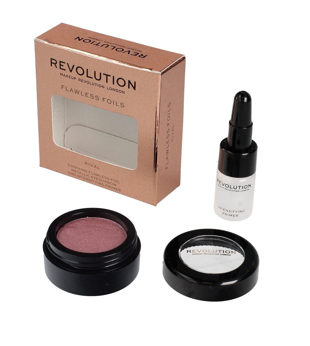 

Makeup Revolution, фольга Flawless, тени металлик + база Rival