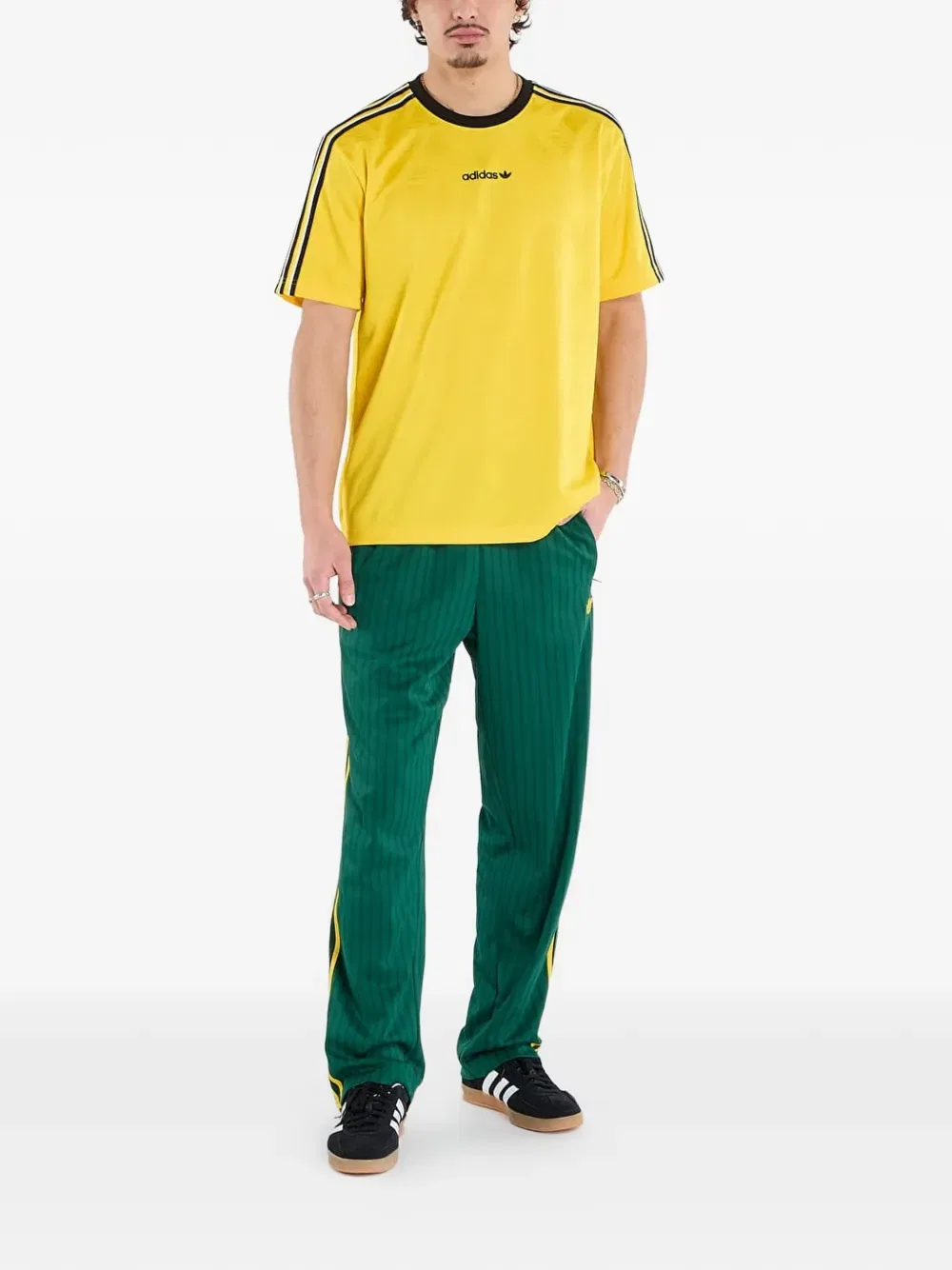 Жаккардовая футболка с тремя полосками Adidas, желтый — фото 2