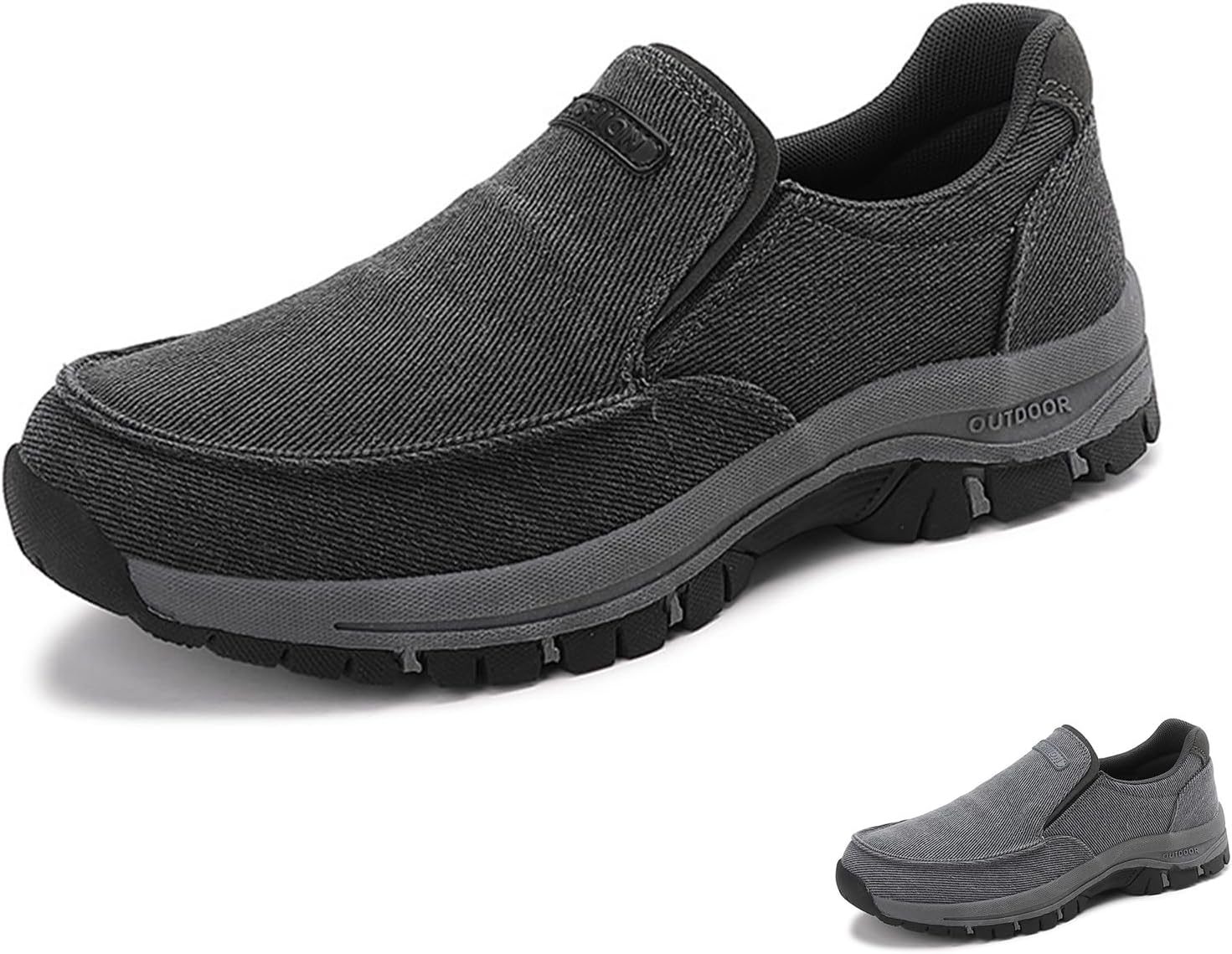 

Мужские канвасовые слипоны для повседневной ходьбы, винтажные, с ортопедической поддержкой свода, с круглым носком, плоские лоферы, для улицы, походов, кемпинга и вождения Glbdu, черный