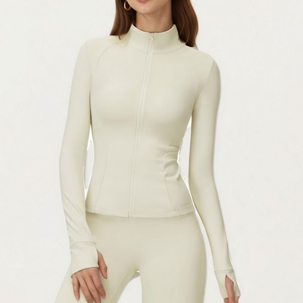 

Женская активная куртка с длинным рукавом на молнии из гладкой эластичной ткани Anna-Kaci, Off White