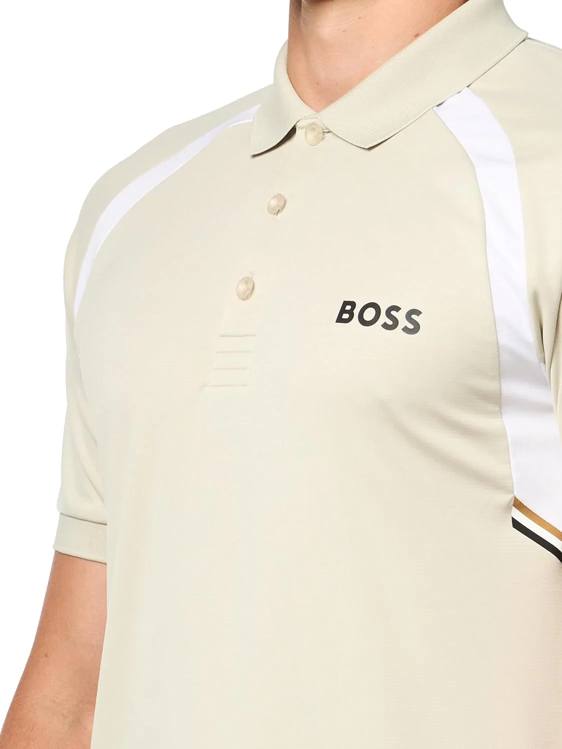 Поло BOSS, цвет Pelican Beige, slim fit — фото 3