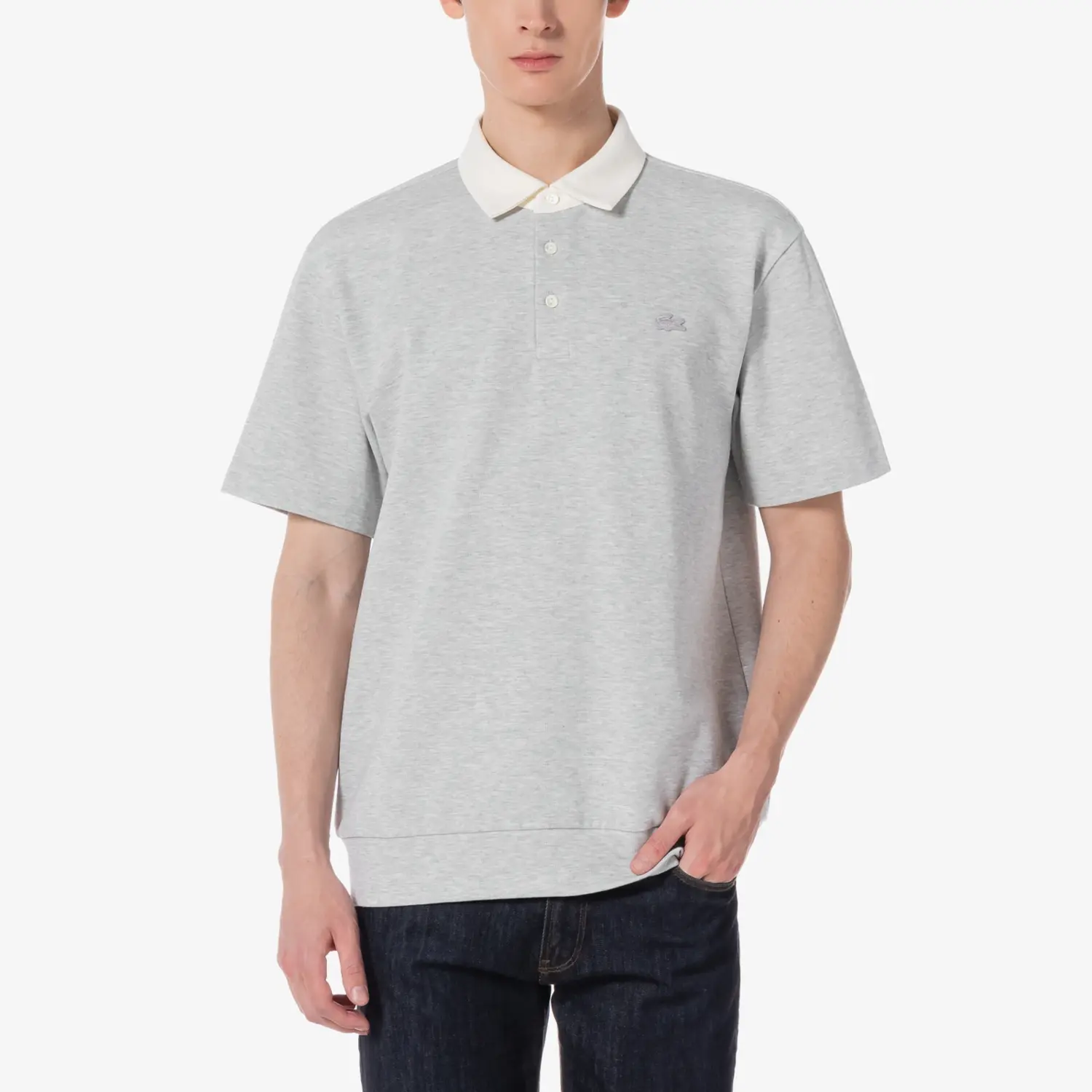 LACOSTE Мужская поло светло-серого цвета — фото 4