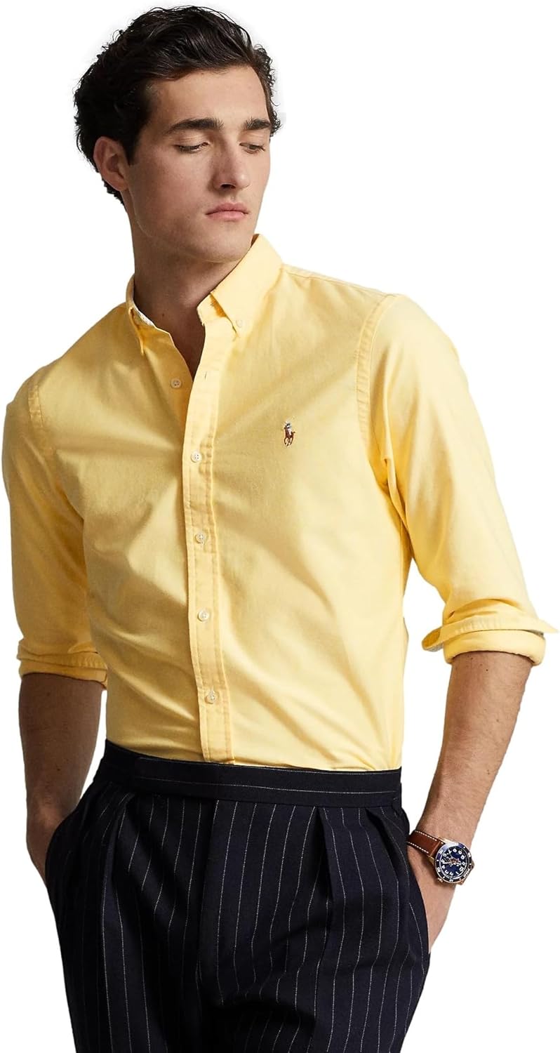 POLO RALPH LAUREN Мужская длинная рубашка Oxford с пуговицами Slim Fit, Basic Yellow — фото 2