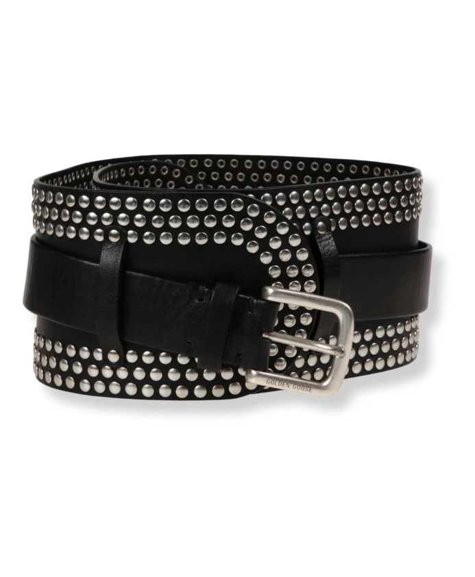 

Двуслойный кожаный ремень с металлическими заклепками. Golden Goose, черный