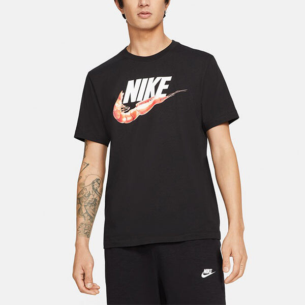 Футболка Men's Nike Nsw Tee 1 Food Shrimp Large Logo Printing Sports Short Sleeve Black T-Shirt, черный — фото 4