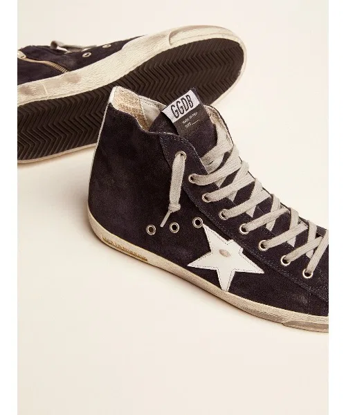 Кроссовки GOLDEN GOOSE Francy, темно-синие замшевые, белая кожа, звезда — фото 2
