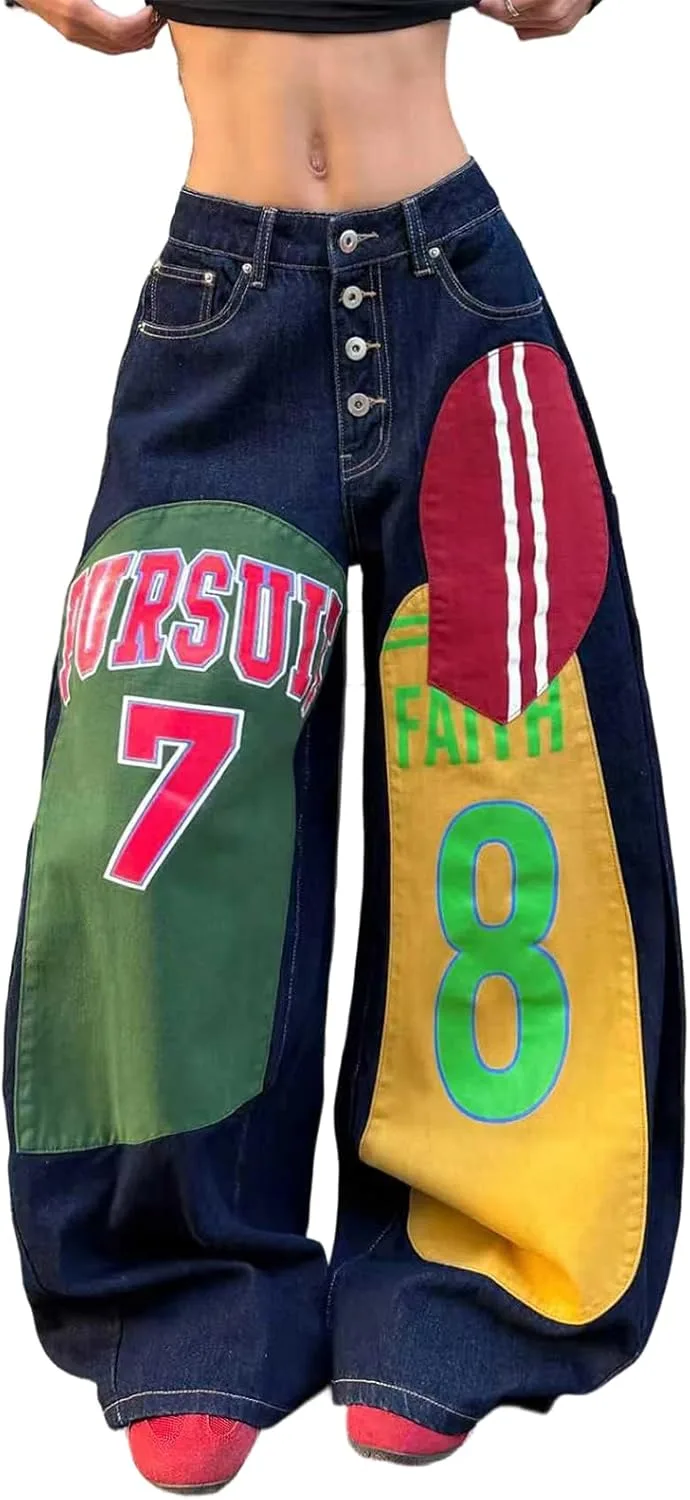 

Женские джинсы в стиле хип-хоп с пуговицами, свободный крой и принт OYICAI