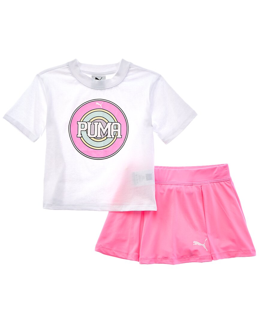 Комплект PUMA из двух предметов: футболка и юбка-шорты, белый