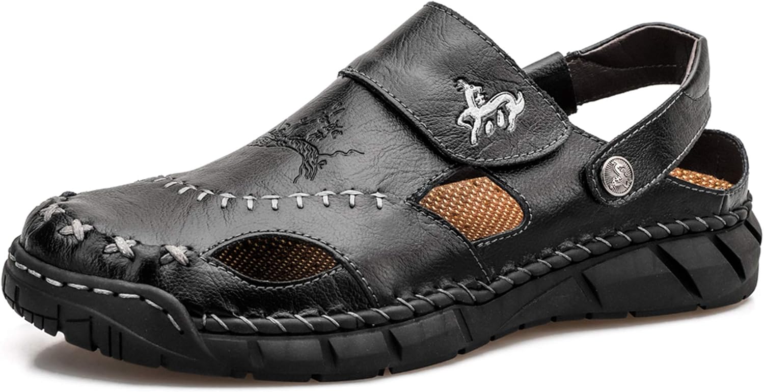 

Мужские сандалии Honeystore с вырезами, на резинке, из кожи, большой размер, повседневные, черный