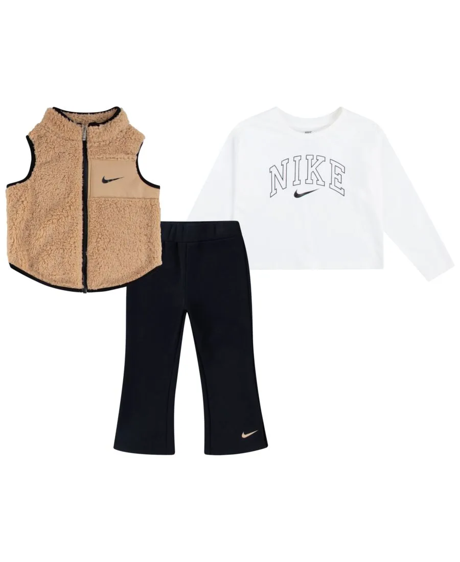 Комплект из 3 предметов для девочек 2T-6X: жилет и штанишки Swoosh Spirit Nike, черный