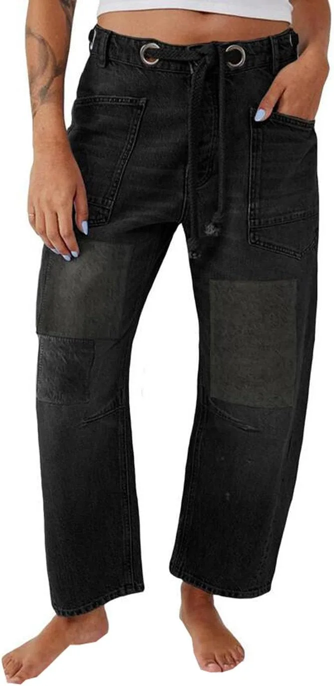 

Женские джинсы Mid Waisted Wide Leg с патчворком и шнурком Suplove