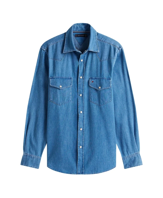 

Джинсовая рубашка с полуфранцузским воротником Tommy Hilfiger, синий