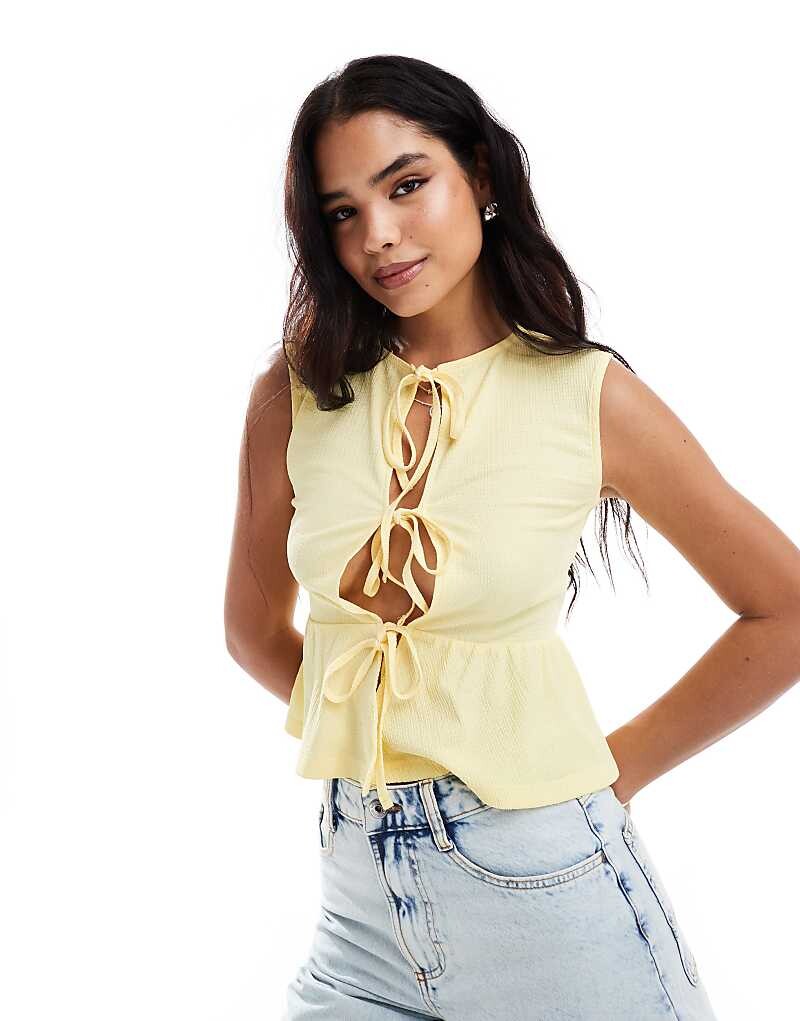 

Лимонный структурированный топ с завязкой спереди ASOS DESIGN