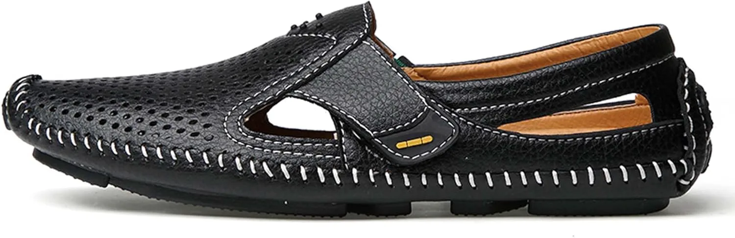 

Мужские сандалии, легкий дизайн, изготовлены из коровьей кожи, верх с перфорацией для вентиляции, удобные, мягкие и прохладные, ручная прошивка, стильные и универсальные, для повседневного ношения и вождения Vtiao, черный