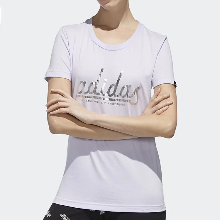 Футболка Adidas Alphabet Logo Printing Cotton Short Sleeve, фиолетовый/серебристый металлик — фото 4