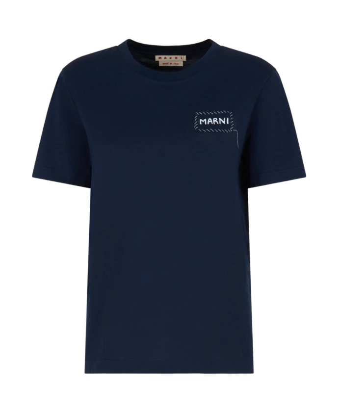 

Футболка с круглым вырезом и синим логотипом Marni, синий