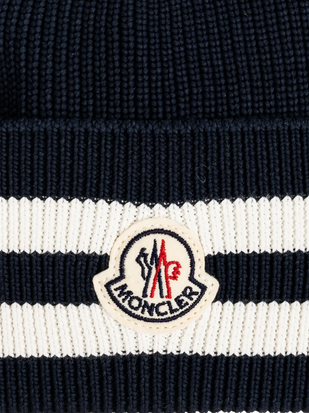 Шапка-бини в полоску с нашивкой-логотипом Moncler, синий — фото 3