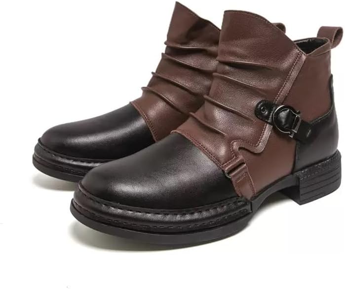 

Мужские британские ретро-ботинки Minlaidian - короткие на шнуровке с застежкой-молнией, закругленным носком и массивной подошвой для повседневной носки в любое время года, черный