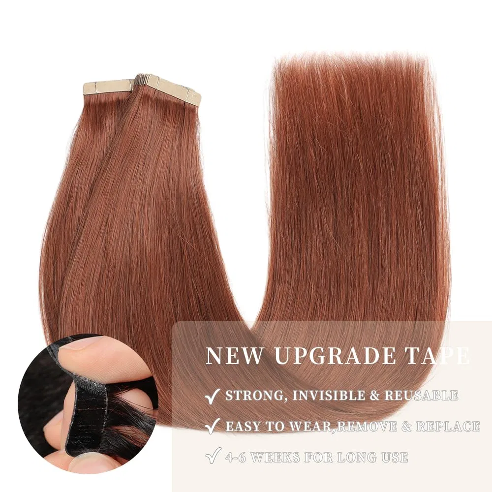 Наращивание волос на лентах «Tape Extensions Real Hair» 55 см, темно-красно-коричневый, 20 шт., 50 г от YDDM Yddm, 33A# — фото 4