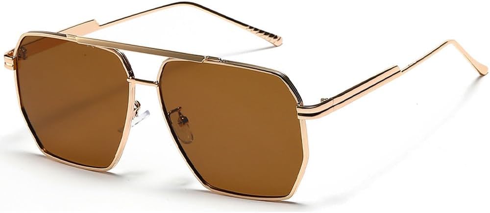 

Модные солнцезащитные очки в тонкой металлической оправе для женщин, стильные солнцезащитные очки для мужчин, роскошные очки с защитой от УФ-излучения UV400 HVTVTLA, Gold Tea