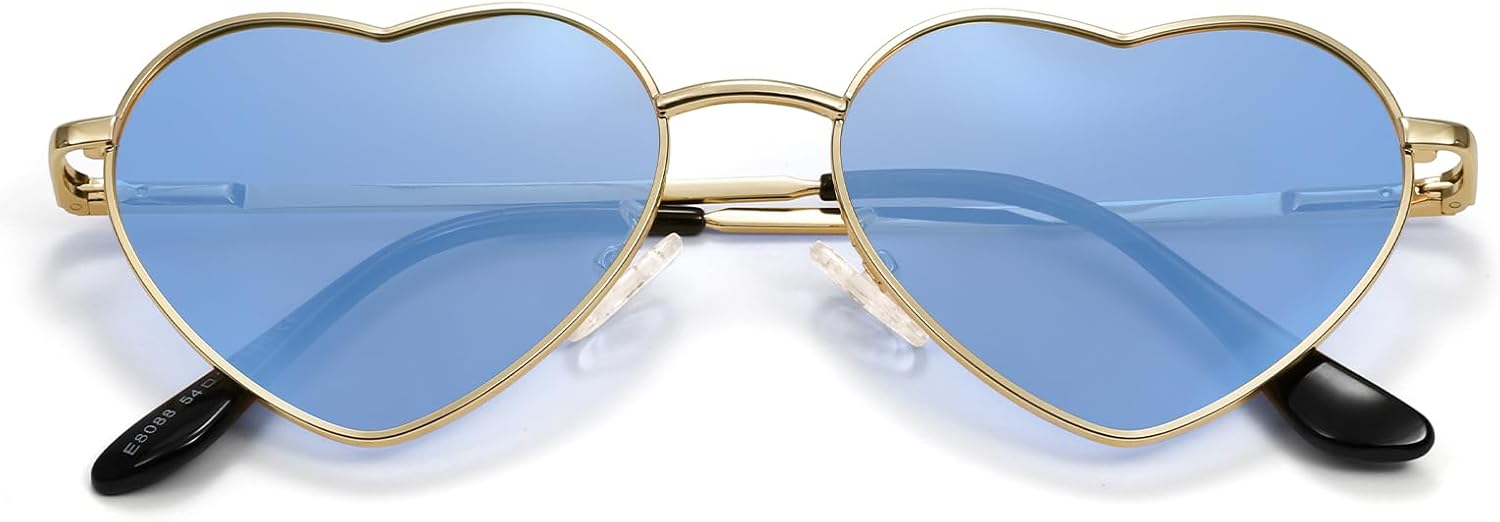 

Поляризованные солнцезащитные очки Eiuizah в форме сердца для женщин и мужчин - милые, модные солнцезащитные очки с металлической оправой и линзами с защитой UV400, Gold Frame/Blue Lenses