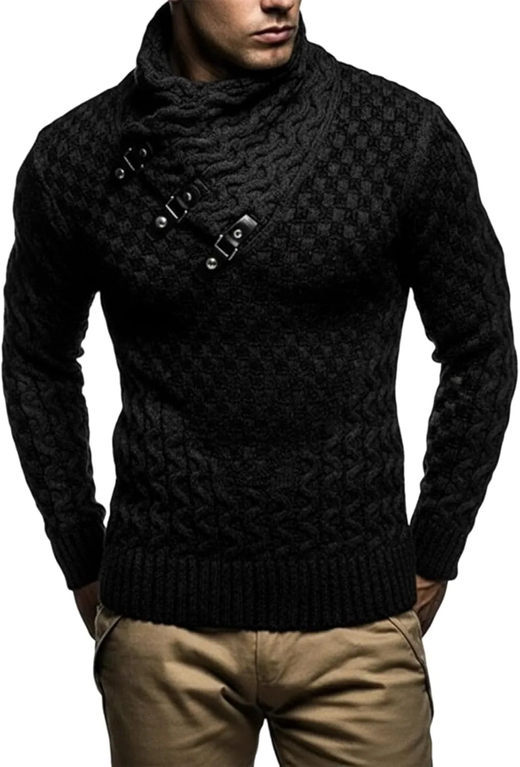 Мужской свитер с воротником-шалью, Slim Fit, длинный рукав, объемная вязка