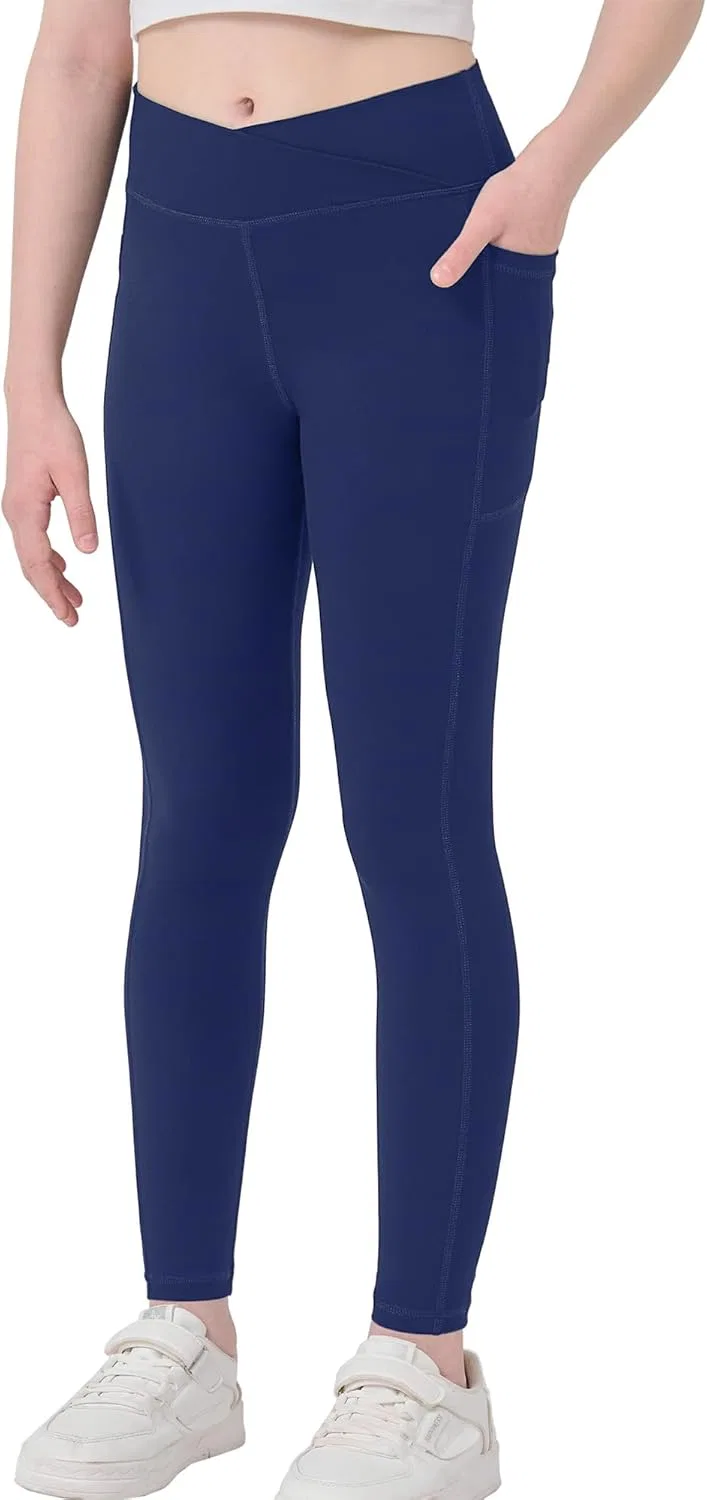 Леггинсы для девочек с карманами, MEJING, Navy Blue