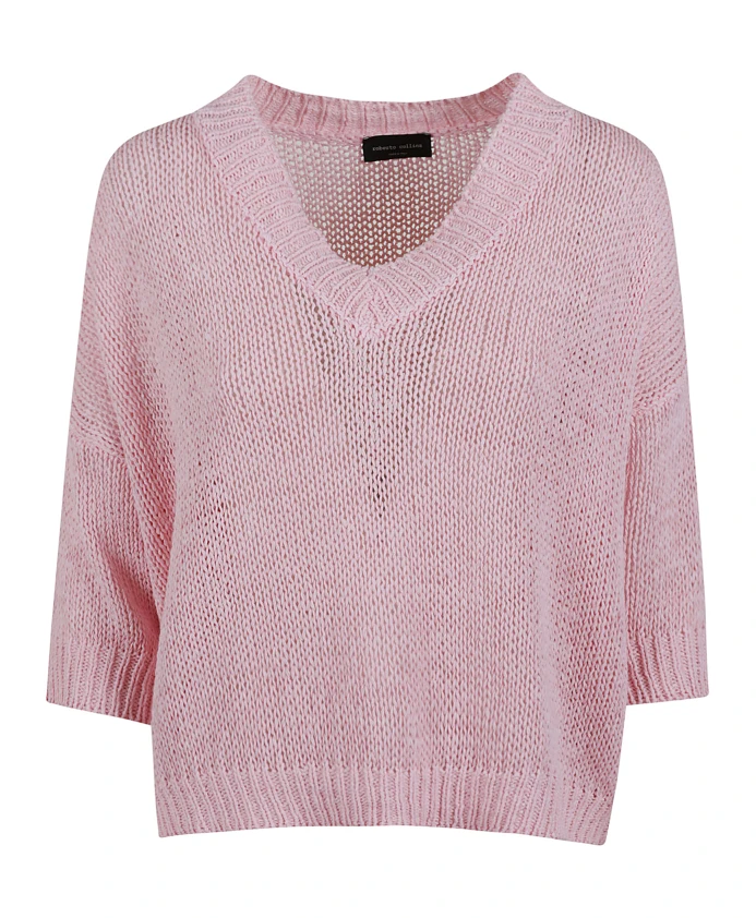 

Коралловый вязаный свитер с V-образным вырезом Roberto Collina, розовый