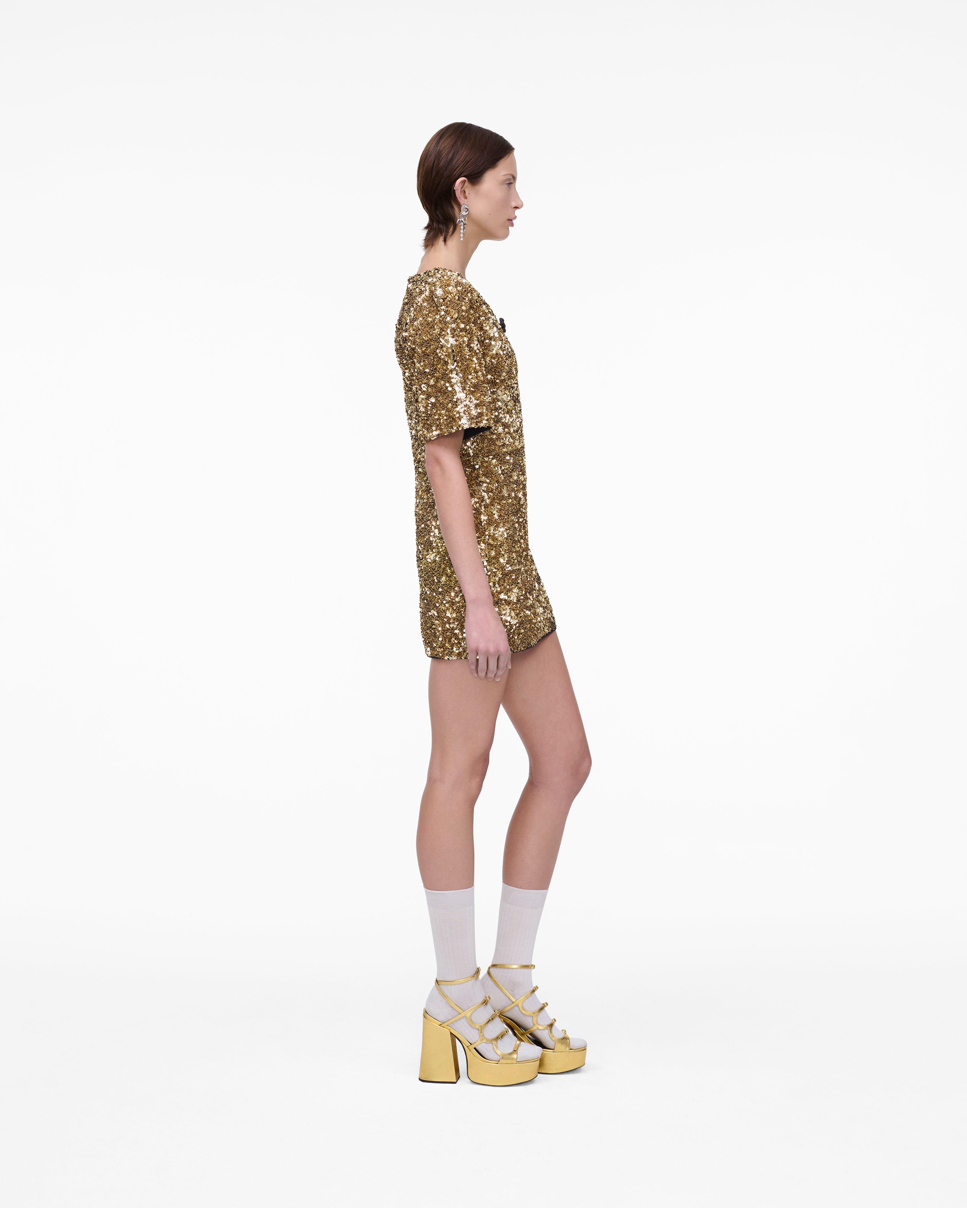 Трикотажное платье с V-образным вырезом и пайетками Marc Jacobs, золотой — фото 3