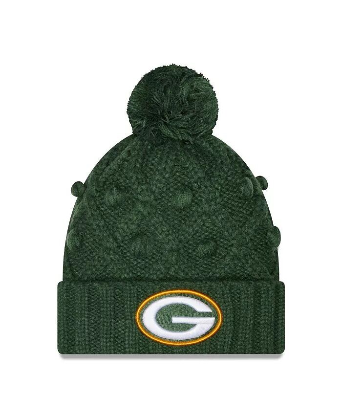 

Женская зеленая вязаная шапка с манжетами и помпоном Green Bay Packers Toasty New Era, зеленый