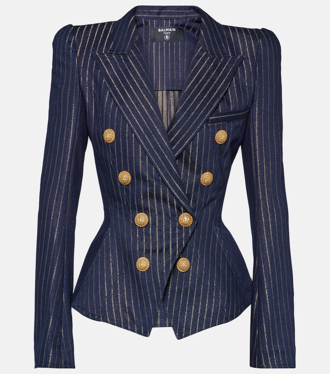 

Джинсовый пиджак в тонкую полоску с люрексом Balmain, синий