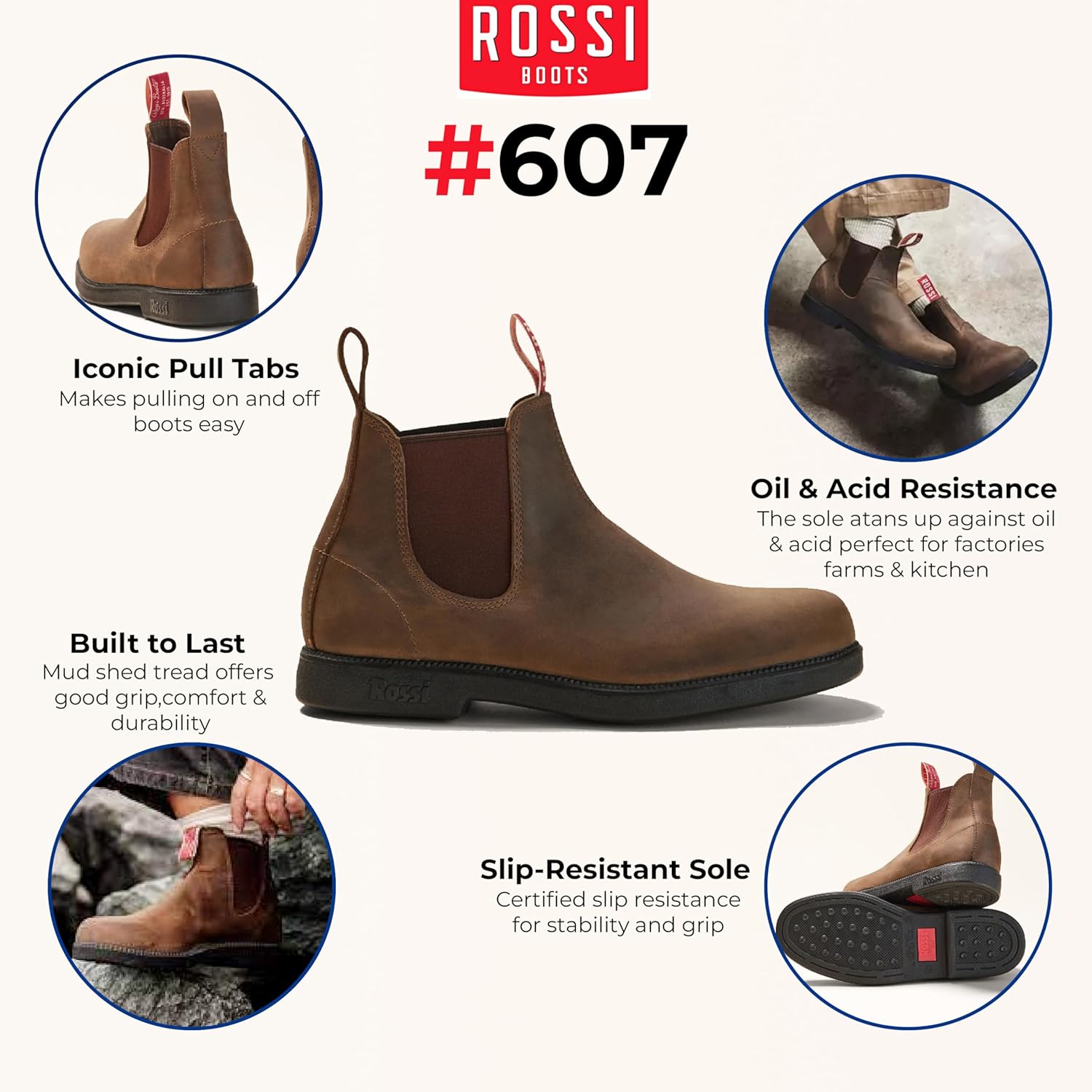 Кожаные челси Rossi Booma 607 австралийские унисекс ботинки до щиколотки Infinity Leather, коричневый — фото 2