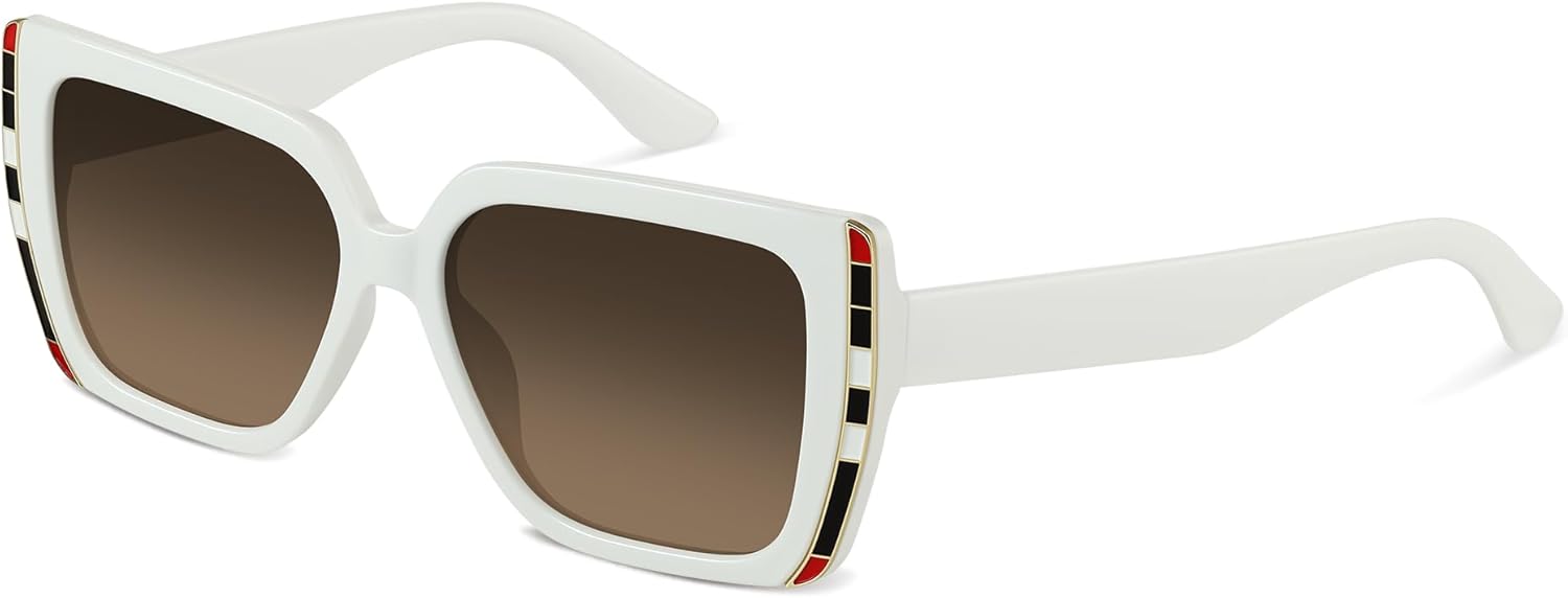 

Крупные квадратные солнцезащитные очки для женщин. Модные дизайнерские женские солнцезащитные очки с защитой от УФ-излучения. Большая оправа Foliful, A05-white /Brown Gray Lens