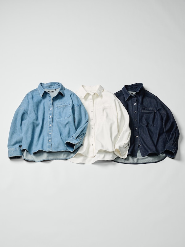 Джинсовая рубашка-куртка свободного кроя Uniqlo, 00 white — фото 4