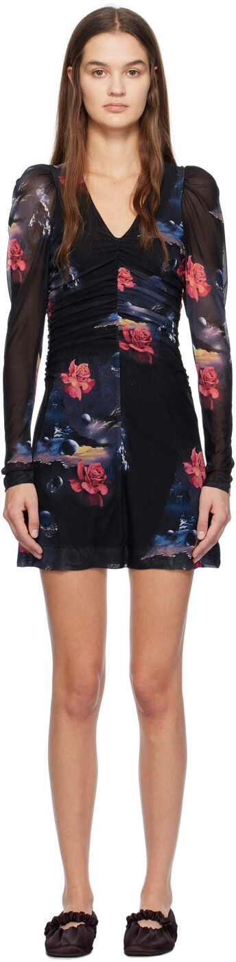 

Черное мини-платье с принтом Ganni, Черный, Черное мини-платье с принтом Ganni