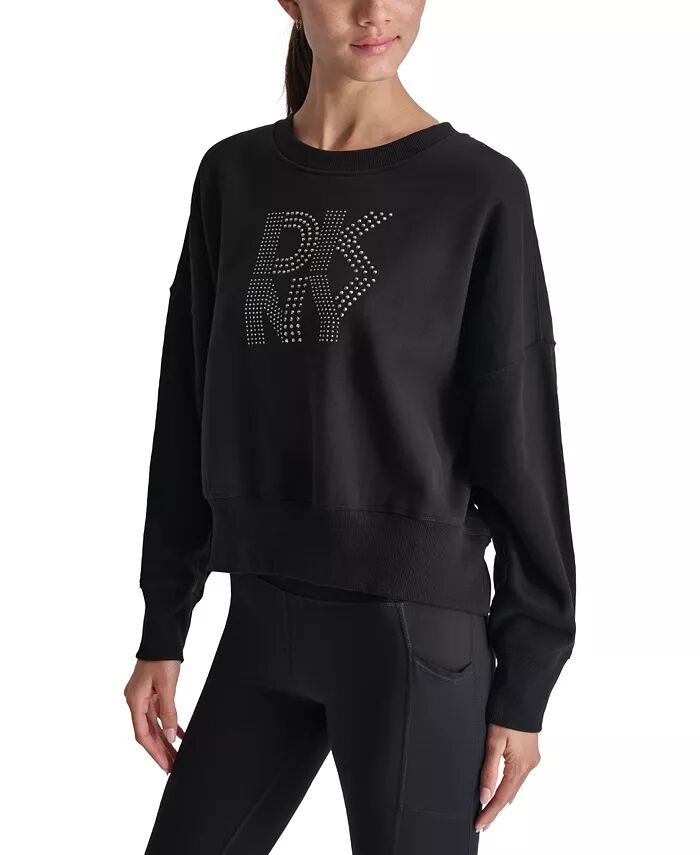 

Женская флисовая толстовка с круглым вырезом и заклепками с логотипом DKNY, черный