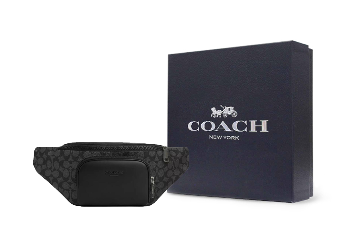 

COACH Гладкий кожаный поясной рюкзак мужской угольно-серый