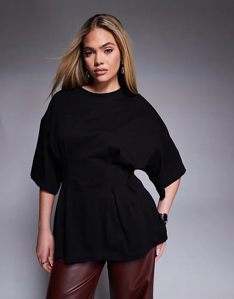 

Корсетная футболка с защипами на талии черного цвета ASOS DESIGN