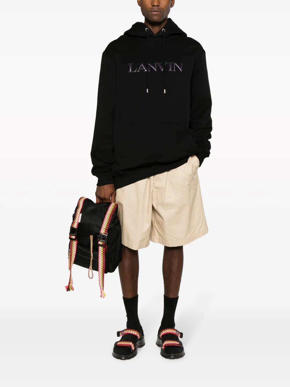 Хлопковая толстовка с капюшоном и логотипом Lanvin, черный — фото 2