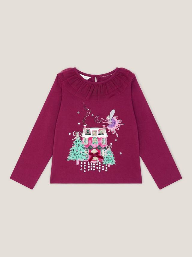 

Детская хлопковая кофта с длинным рукавом в рождественском домике Monsoon, Burgundy