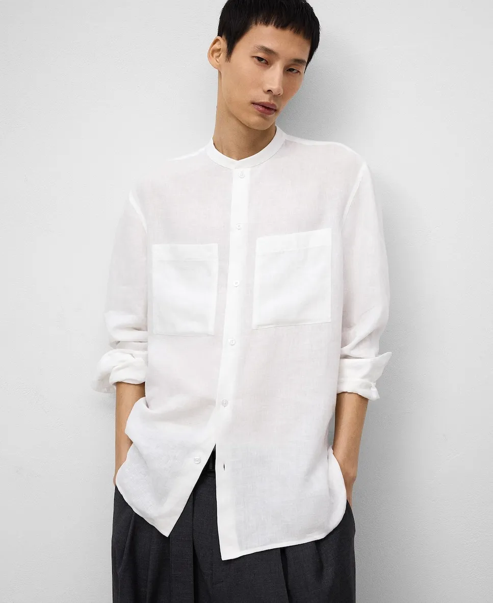 

Мужская рубашка из европейского льна с воротником мао Adolfo Dominguez, белый