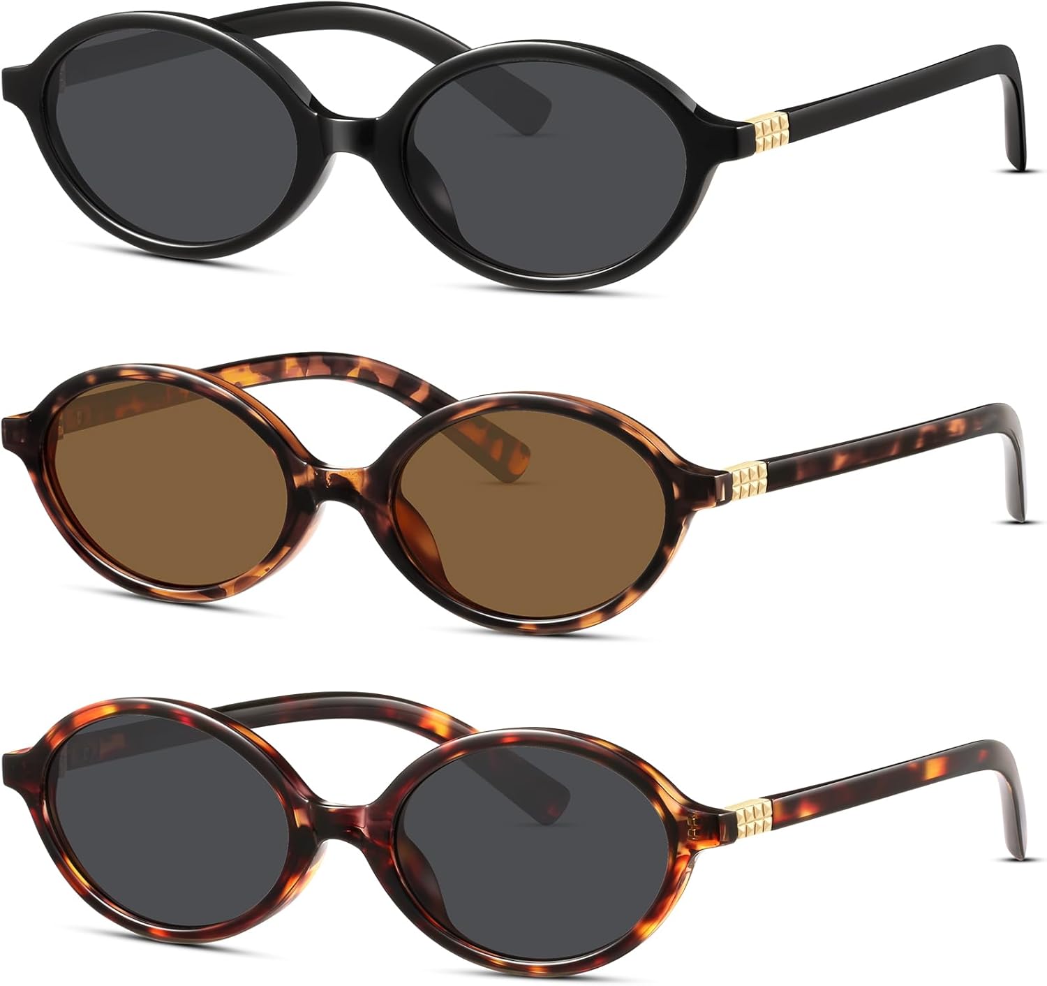 

Солнцезащитные очки KUGUAOK в стиле ретро, ​​овальные, для женщин, модные, в маленькой оправе, в стиле 90-х, с защитой от УФ-излучения, модные очки Y2k, 3pcs-black+leopard+leopardblack