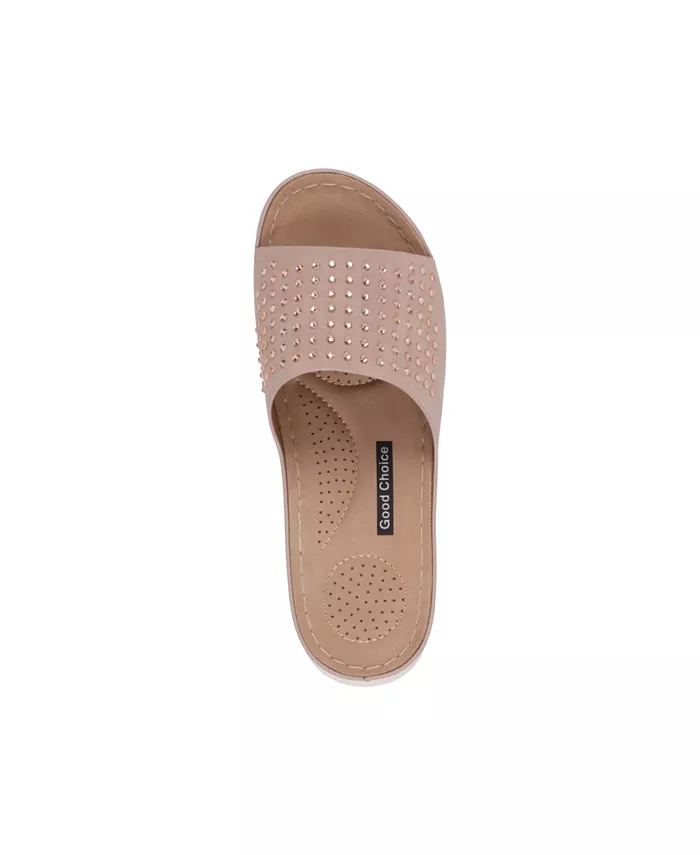 Женские украшенные удобные плоские сандалии Julie GC Shoes, розовый — фото 4