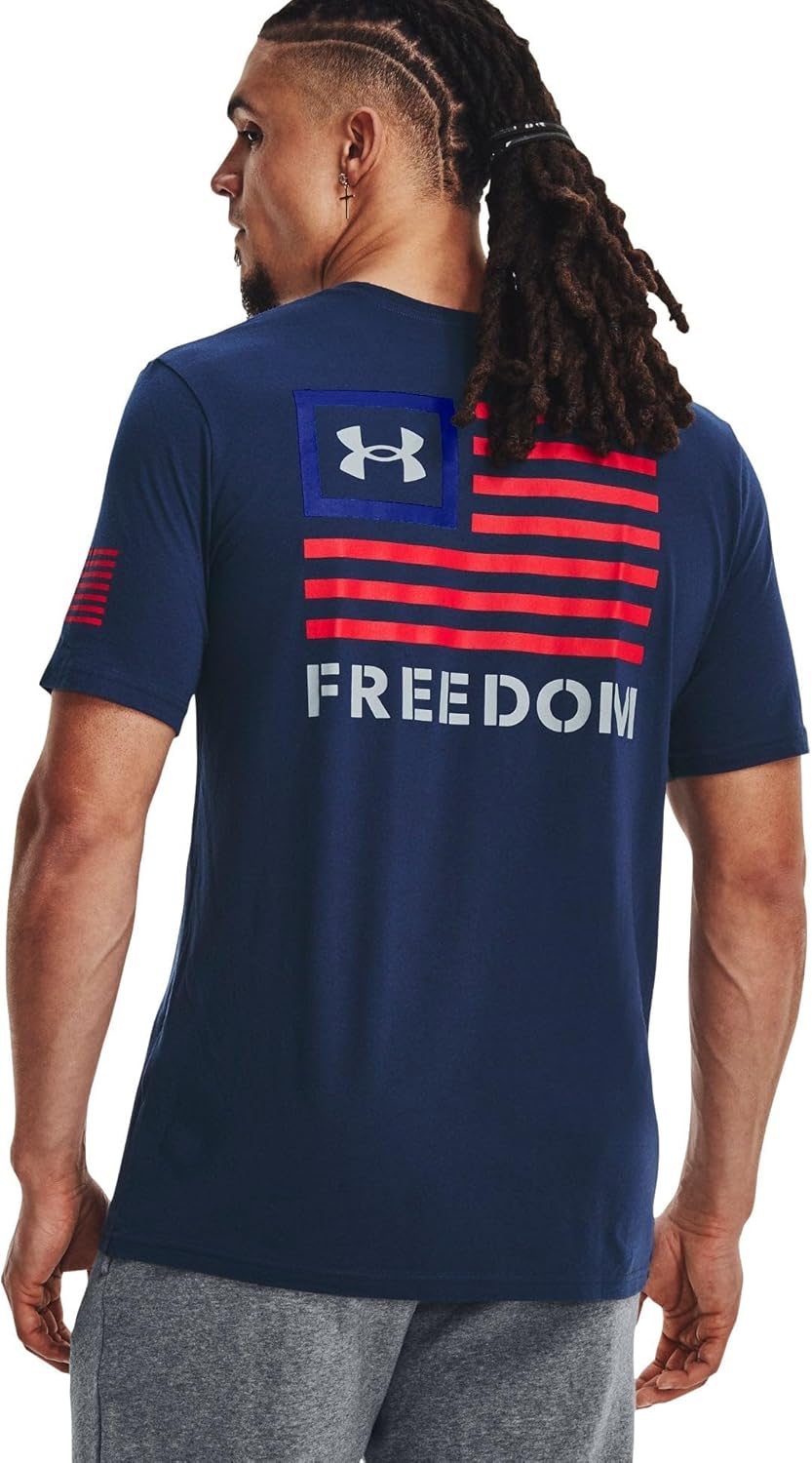 

Новая мужская футболка с надписью «Freedom Banner» от Under Armour, (408) Academy/Royal/Red