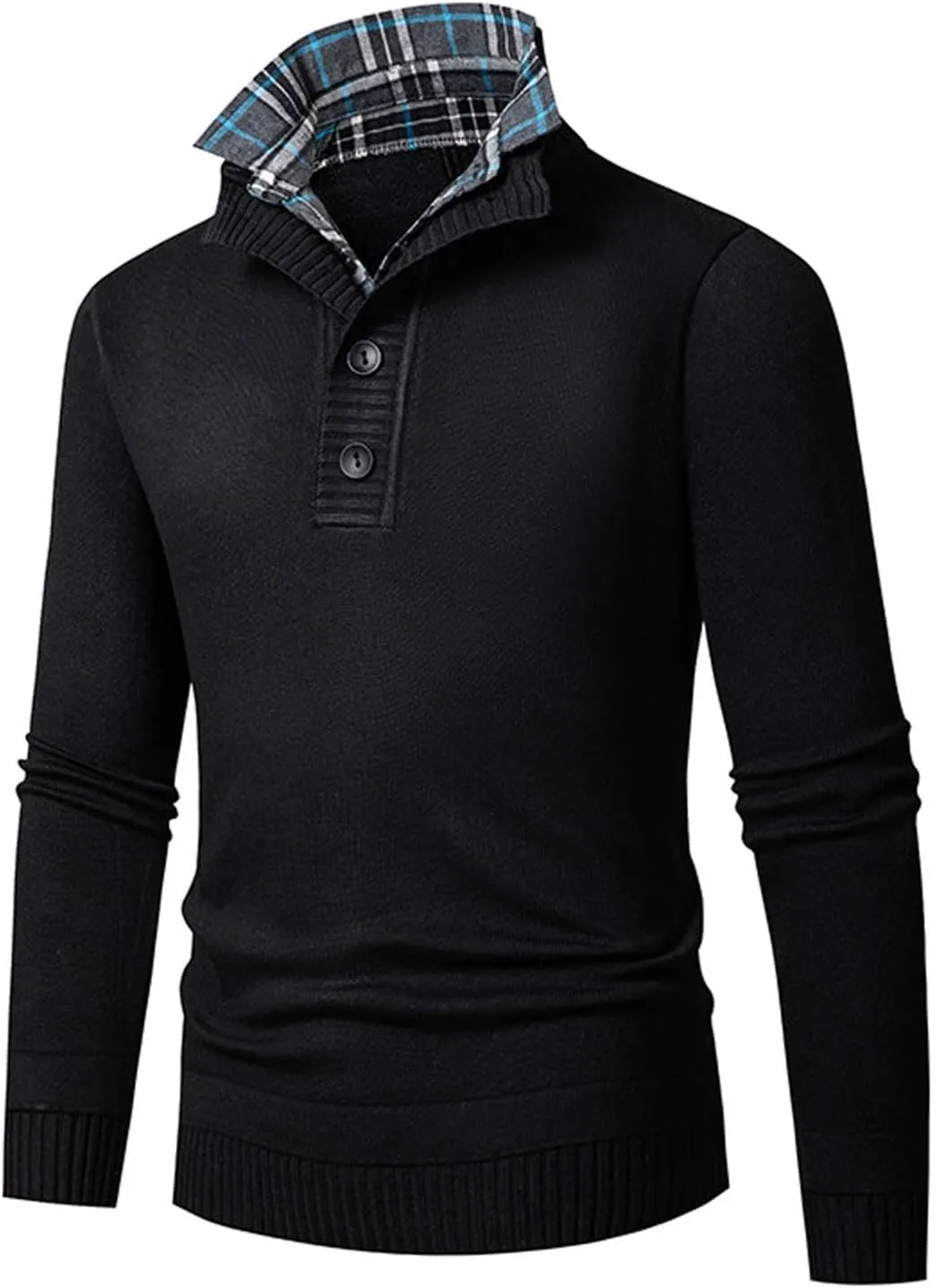 

Мужской свитер с воротником-стойкой и четвертью пуговиц