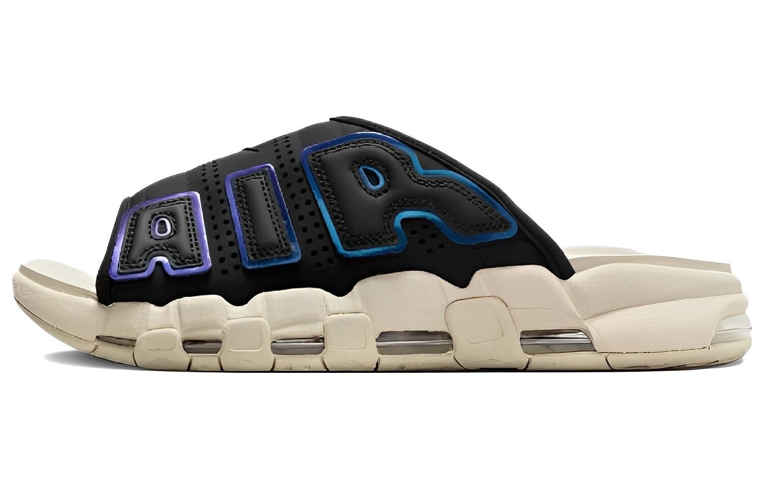 

Шлепанцы Nike Air More Uptempo черные с переливающимся песком